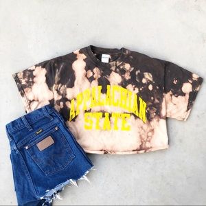 Gildan Tops - Appalachian State Black Bleached Crop Top Gildan Tops - Appalachian State Black Bleached Crop Top